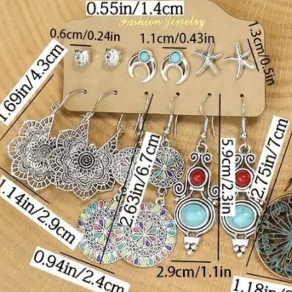 Earrings Turquoise Chakra Dangle 6pr Boho Native Starfish Stylish Trendy Enamel - Picture 2 of 2